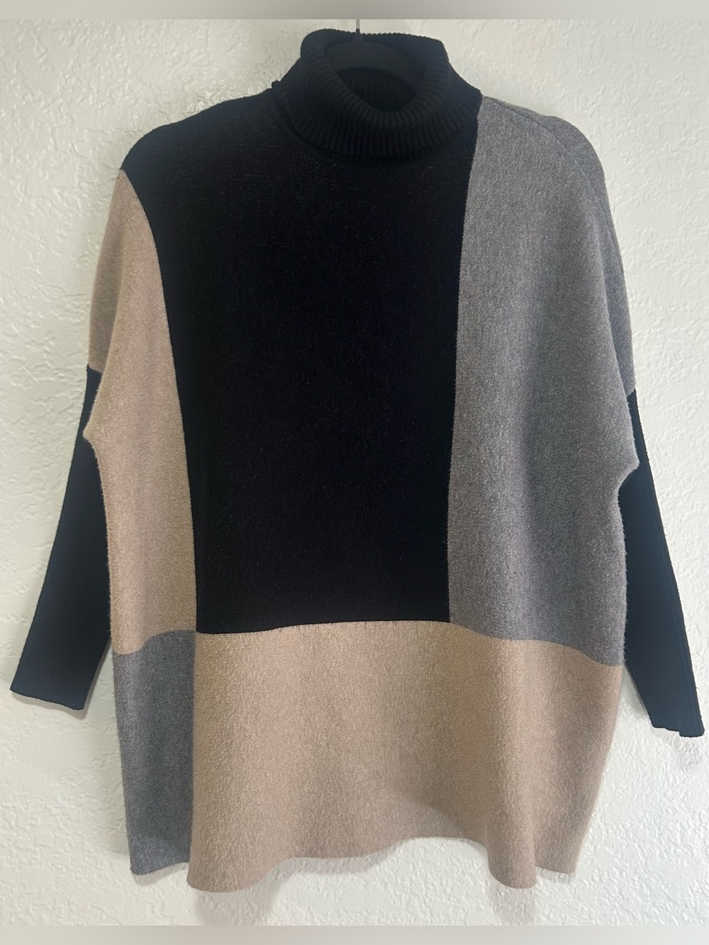 Joseph Colorblock Cowl Sweater in Black, Gray & Beige